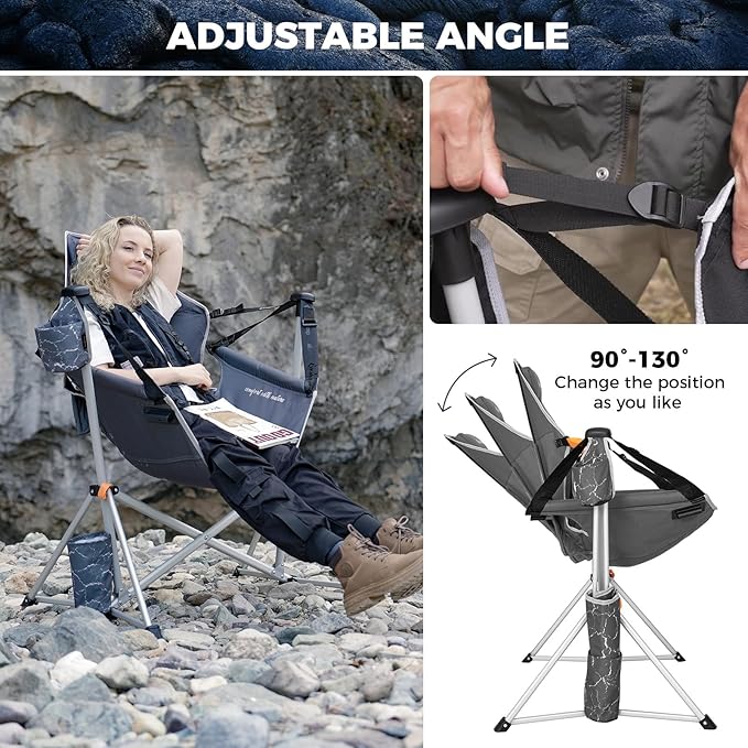 KingCamp Hammock Chair with Footrest, Swinging Portable Folding Camping Chairs for Adults MAX 400lbs Heavy Duty Foldable Oversized Rocker with Cup Holder Pillow for Outdoor Beach Patio Sport Lawn