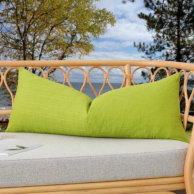 Kevin Textile Outdoor Waterproof Long Lumbar Pillow Cover 14x36 Inch Pack of 1 Checkered Decorative Rectangle Cushion Throw Pillowcases Shell for Patio Tent Garden Couch Bed Sofa Green