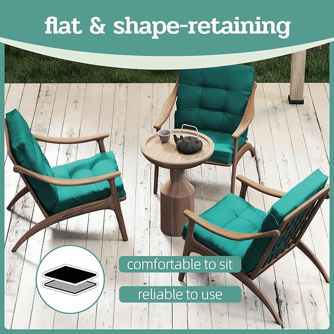 Outdoor Chair Cushions Set of 2, 42x21x4 Inch Patio Cushion for Dining/Rocking Chairs, High Back Soft Seat Pad with Ties, Indoor Outside Use, Fade-Resistant & Waterproof, Lake Blue