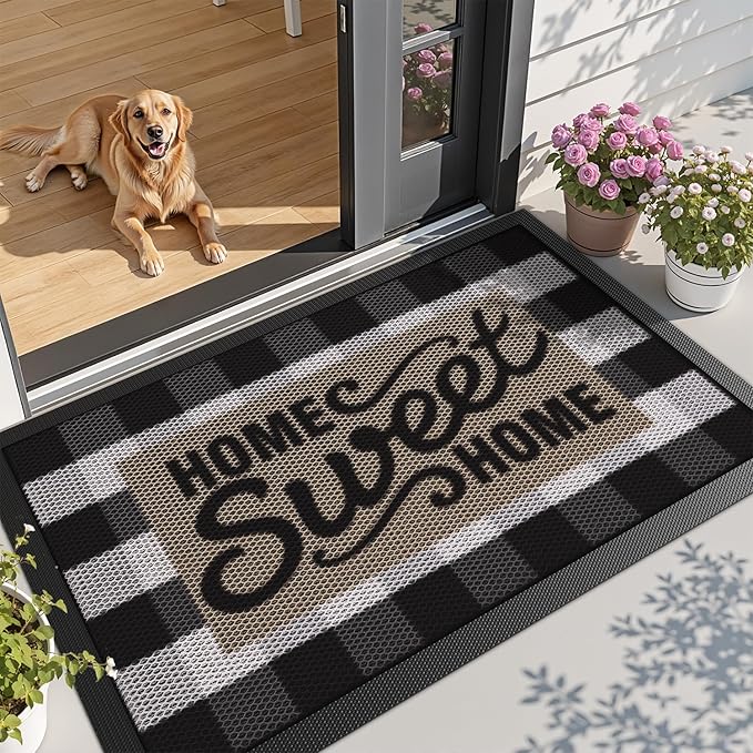 LUMI Outside Door Mat 32x47, Non Slip Rubber Backing Welcome Doormat, Low Profile Easy Clean Welcome Entrance Mat for Front Back Door Entryway Porch Garage, Sweet Home