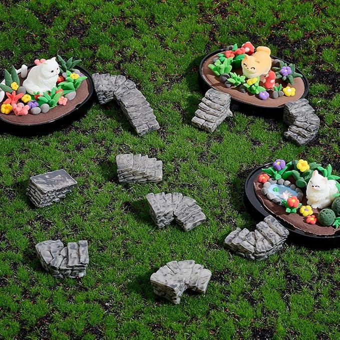 PLIGREAT 20 Pcs Miniature Stone Steps, Mini Garden Figurines Fairy Garden Ornament Resin Bridge Stair Stone for Micro Landscaping Yard Bonsai Decor