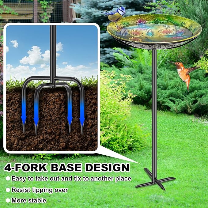 Metal Bird Bath for Outside, Vintage Freestanding Birdbaths & Birdfeeder, Bird Baths Feeder Bowl for Outdoors Garden Patio Yard Lawn Decor (Colorful Yellow)