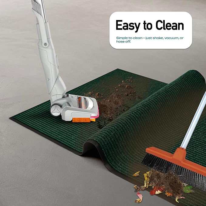 LuxUrux Striped Green Door Mat - Heavy Duty, Indoor/Outdoor, Easy Clean, Waterproof, Low-Profile (4 x 10 Feet) - Ideal for Entry, Patio, Garage - Durable Solution for High Traffic Entrance Ways