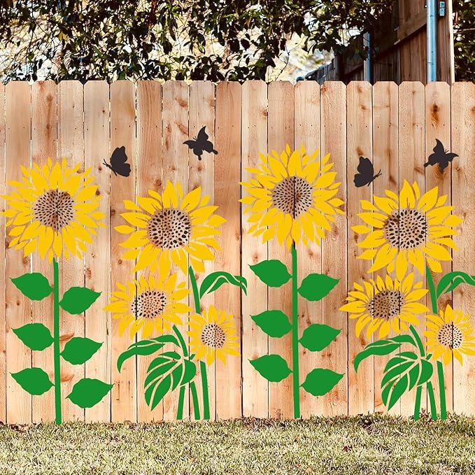 Large Flower Stencils for Wood Fence Sunflower Stencil for Painting on Walls Furniture Fabrics DIY Decor