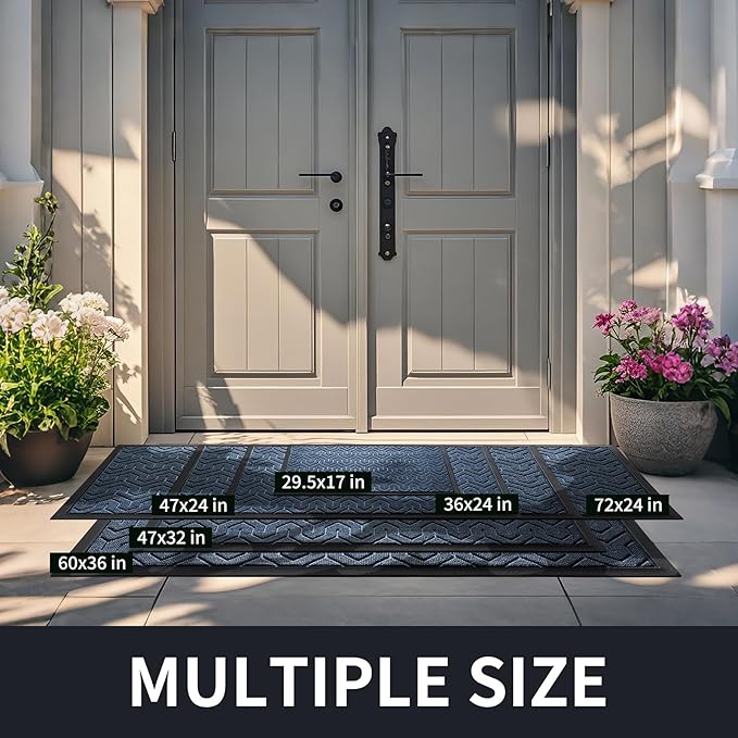 Yimobra Front Door Mat Outside Entrance 29.5x17, Waterproof Heavy Duty Outdoor Mats for Front Door, Non Slip Rubber Entry Mat for Garage Patio Indoor, Blue
