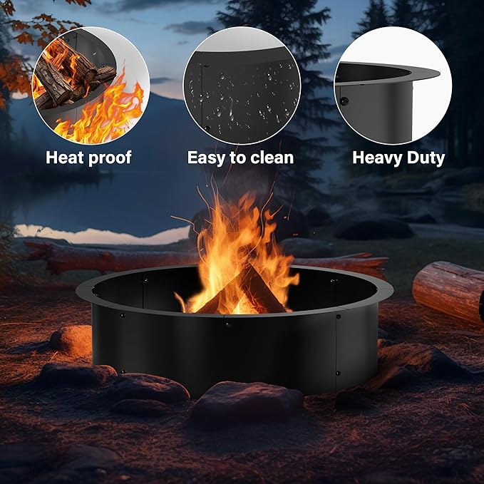 24" Extra Thickened Galvanized Fire Ring for Outside Wood Burning, Heavy-Duty Above- and In-ground Fire Pit Ring,Perfect Accessory for Backyard Garden and Family Gatherings