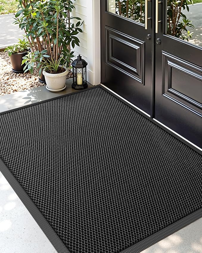 DEXI Front Door Mat Outside Entrance, 3x5 Welcome Entryway Doormat Dirt Trapper, Heavy Duty Non Slip Entry Mats for Patio Garage Porch Home, Dark Grey
