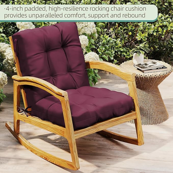 Outdoor Chair Cushion, 42x21x4 Inch Patio Cushions for Dining/Rocking Chairs, High Back Soft Seat Pad with Ties, Indoor Outside Use, Fade-Resistant & Waterproof, Burgundy
