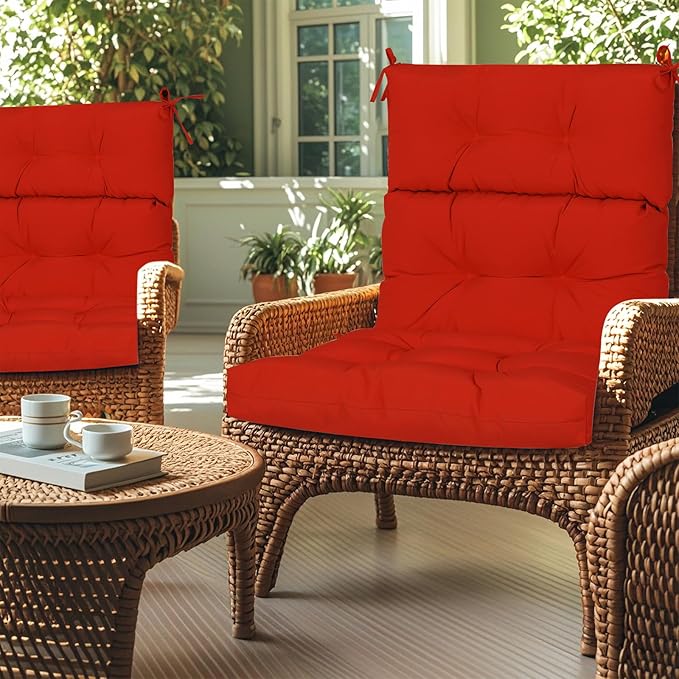 High Back Chair Cushions Set of 2, Adirondack Chair Cushion with Waterproof, Rocking Chair Cushion for Outdoor Patio, Garden Porch 45”x 22”x 4 (2, Red B)