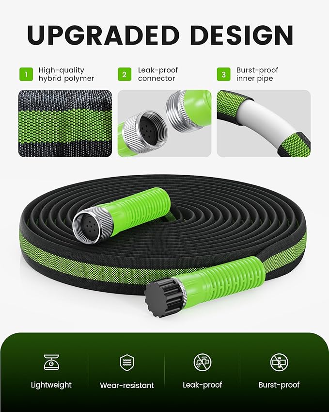 RAINPOINT Flat Soaker Hose 75FT, 80% Water-Saving Drip Hose for Garden, Leakproof and Flexible with Anodized Aluminum Ends, Double Layer Soaking Hoses for Garden, Green