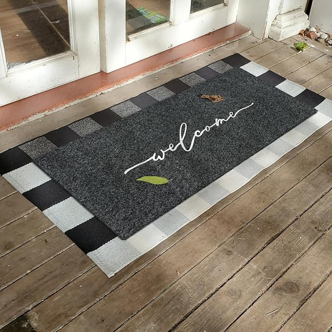 AAZZKANG Welcome Mat Outdoor Large 18"x48" with Non Slip Rubber Backing Easy to Clean Entry Mats for Outside Inside High Traffic Areas Front Door Entrance Doormat