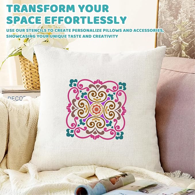 8 PCS Reusable Stencils, Mandala Templates for Painting on Fabric Furniture Wood Floor Wall Tile DIY Art Scrapbook Home Decoration, 5 x 5 Inch