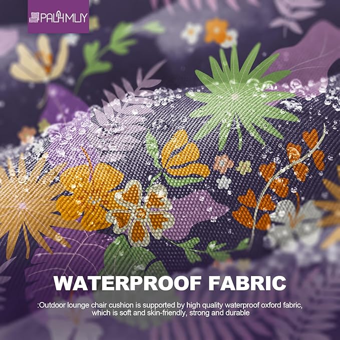 Outdoor Chaise Lounge Chair Cushion Waterproof 66 x 21 x 4 Inches Cotton Lounge Chair Cushions with Ties, Soft Thickened Lounge Chair Cushions for Indoor Outdoor Furniture (Purple Flower Leaf)