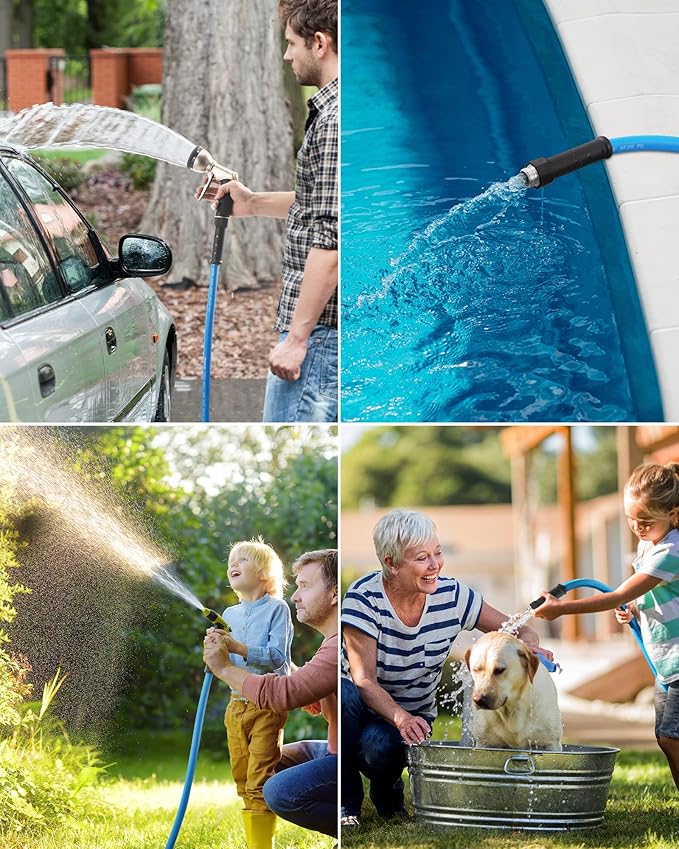 DEWENWILS Hybrid Garden Hose 75 ft x 5/8", Heavy Duty Water Hose with Swivel Handle, Lightweight Flexible Hose for Plants, Car, Yard, 3/4 Inch Solid Fittings, Drinking Water Safe