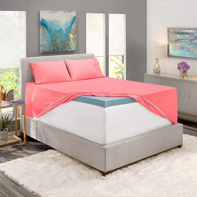 Clara Clark Fitted Sheet, Extra Deep Pocket Fits Deep Mattress, Luxury Soft Fitted Sheet Only, Full - Extra Deep Coral Pink