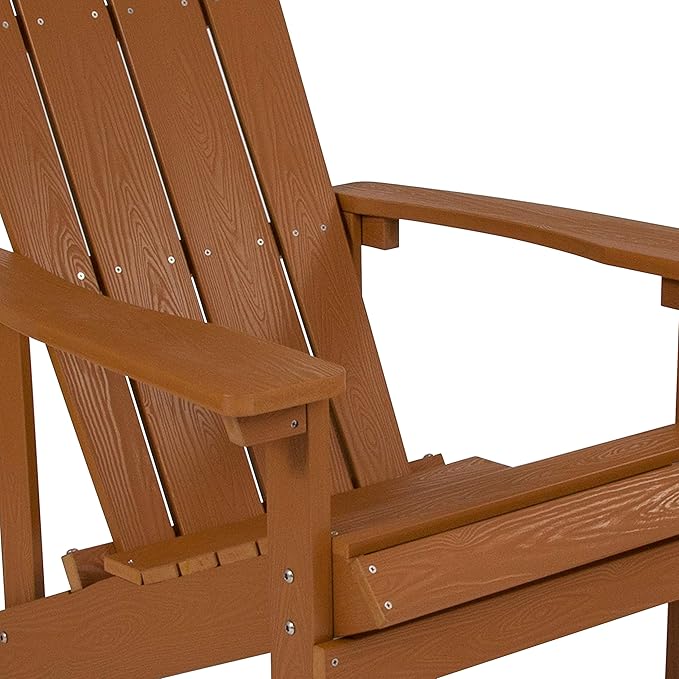Flash Furniture Charlestown Poly Resin Adirondack Chair - Teak - All Weather - Indoor/Outdoor - Set of 4