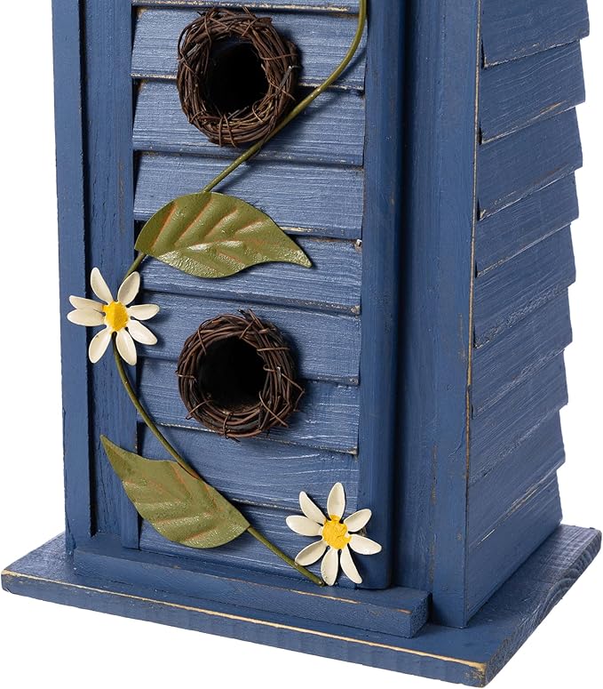 Glitzhome Bird Houses for Outside,Hand Painted Hanging Bird House for Outdoors, 24.25" H Oversized 3-Tiered Villa Decorative Wooden Bird Houses Large Birdhouse for Garden, Washed Blue