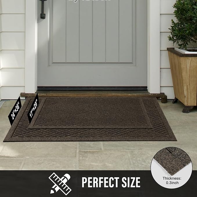 Sturdy Front Door Mat, Absorbent Muddy Dirt Resist Welcome Door Mats Outdoor Indoor, Stain and Fade Resistant, Non-Slip Rubber Backing Low Profile Doormat for Entryway, 36×24, Brown