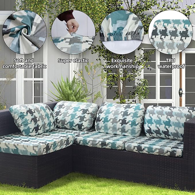 8Pcs Outdoor Cushion Covers, Patio Cushion Covers,Stretch Elastic Slipcovers, Replacement Washable & Reusable Furniture Protector for Patio Couch (Mosaic-Pattern,Cover Only)