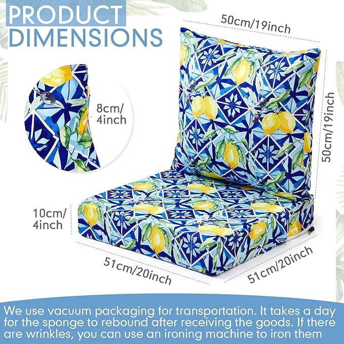 Hoteam 4 Set Outdoor Chair Patio Cushions Deep Seat Waterproof Chair Cushions 20 x 20 Inch for Patio Furniture Set Replacement Removable Seat and Back(Lemon)