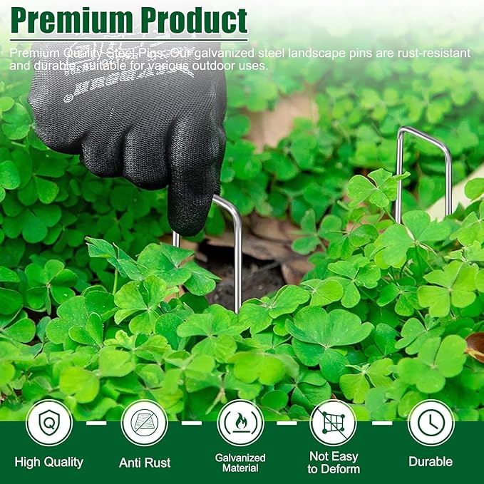 10 Inch 11 Gauge Galvanized Landscape Staples Stakes for Decoration, 25/100/200pcs Garden Metal Stakes for Weed Barrier Fabric, Fence Stakes, Tent Stakes (10in, 200pcs)