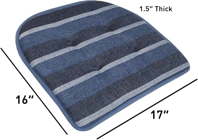 Sweet Home Collection Chair Cushion Memory Foam Pads Tufted Slip Non Skid Rubber Back U-Shaped 17" x 16" Seat Cover, 6 Count, Bradford Steel Blue (Pack of 2, 12 Count Total)