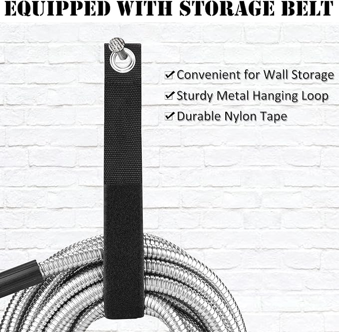OnBrand Metal Garden Hoses for Yard 100ft, Lightweight Stainless Steel Garden Water Hose with Adjustable Nozzle, Flexible Garden Hose with Storage Strap for Outdoor Lawn Yard, No Kinks and Tangles