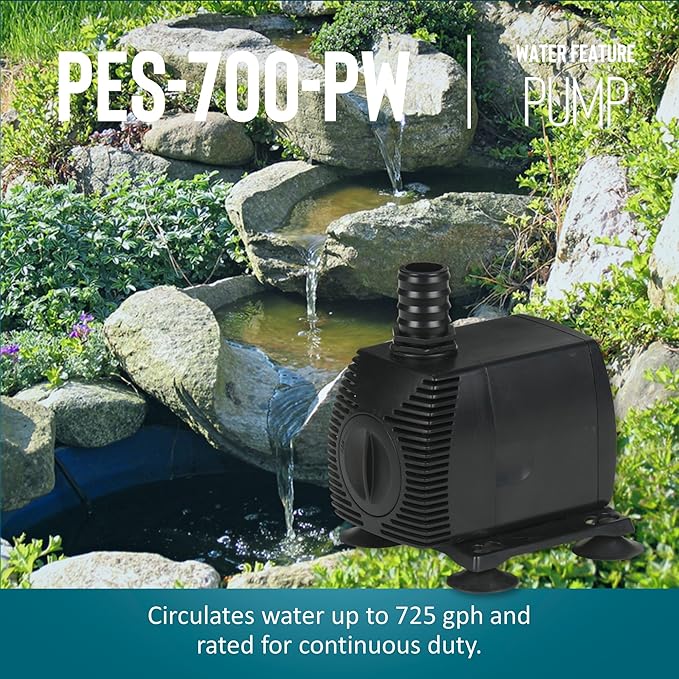 Little Giant PES-700-PW 115-Volt, 725 GPH Magnetic Drive Fountain/Pond Pump with 15-Ft. Cord, Black, 566720