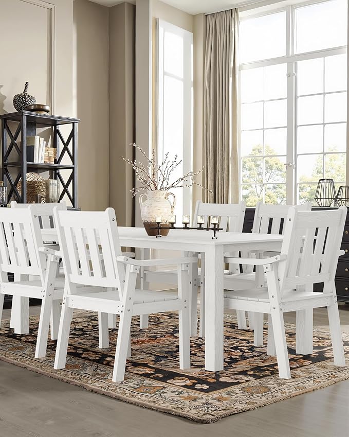 YEFU Patio Dining Chairs Set of 6: All Weather Outdoor Dining Chairs with Wide Curved Seat and Backrest - Outdoor Furniture Plastic for Outside Backyard/Garden/Porch/Deck 350lbs Capacity White