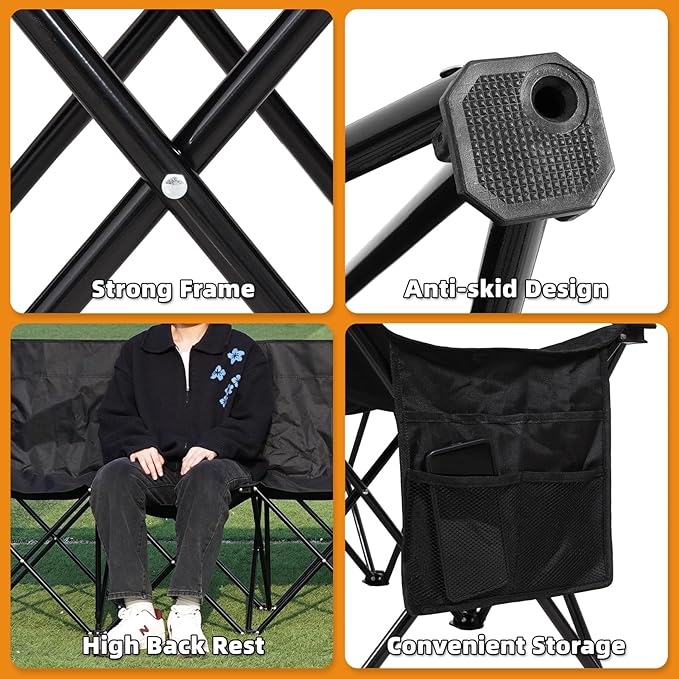 G GOOD GAIN Portable Soccer Bench - Team Bench Soccer 8 Seats with Bag, Sideline Folding Bench, Folded Chair Seating 8 for Football Camp Outdoor Sport Events, Team Chairs for Adults, Black