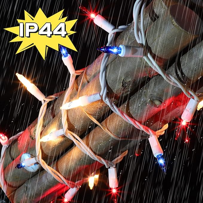 LAMPHOME Patriotic String Lights - Red White Blue Mini Lights with White Wire - 31.9Ft 300 Count UL Certified String Lights for Independence Day Patriotic Holidays Decoration (Red, White & Blue)
