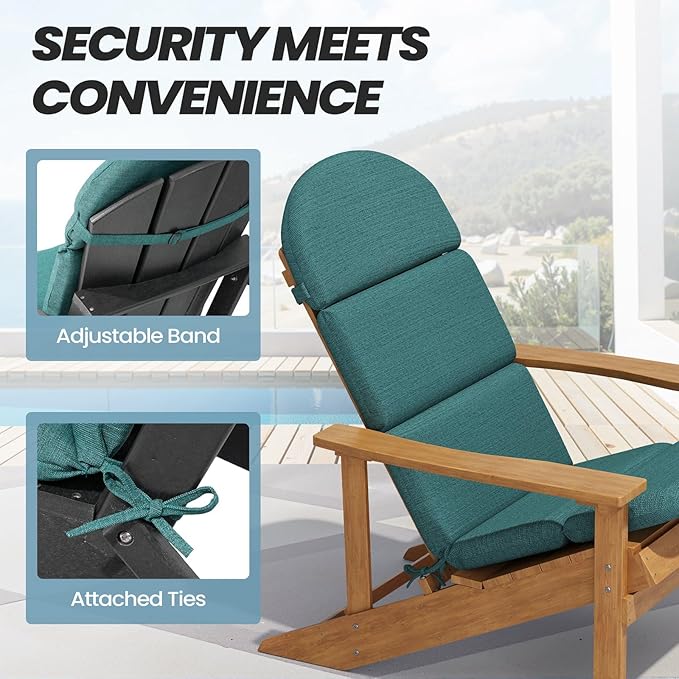Crestlive 50x19.6 Inch Adirondack Chair Cushion, Water Repellent, Fade Resistant, High Back Outdoor Rocking Chair Cushion for Patio, Malachite
