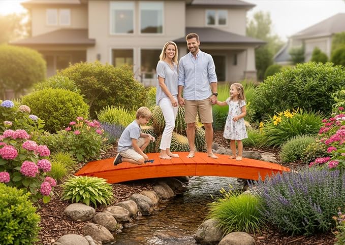 10 FT CEDAR Amish Made Pinewood Heavy Duty Garden Bridge for Walkway, Backyard Pond & Landscaping, Outdoor Wooden Footbridge for Koi Pond, Japanese Style Decorative Bridge, Made in USA