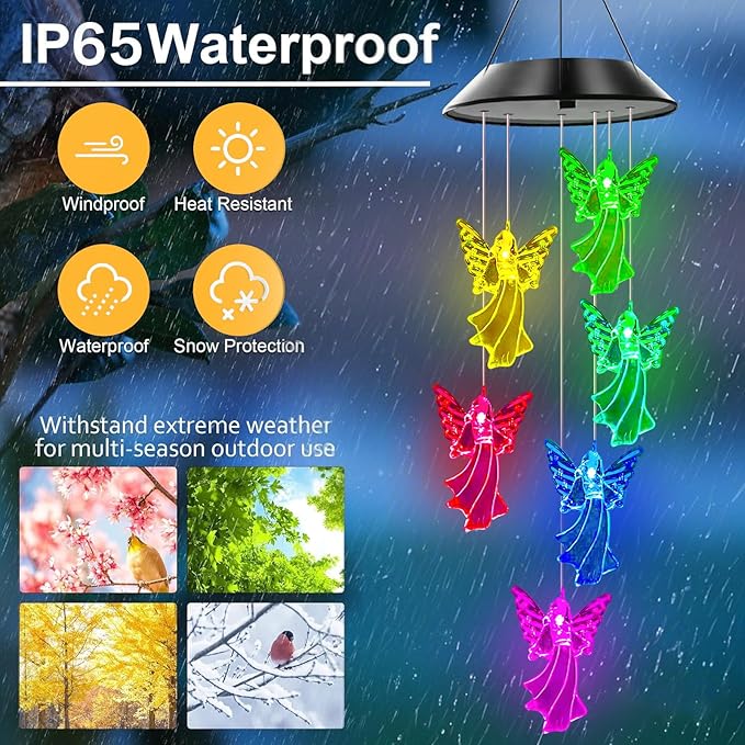 Angel Solar Wind Chimes, Angel Wind Chimes for Outside,Best Gifts for Mom Grandma Women Wife Aunt Sister, Unique Mobile Wind Chime, Garden Yard Decor