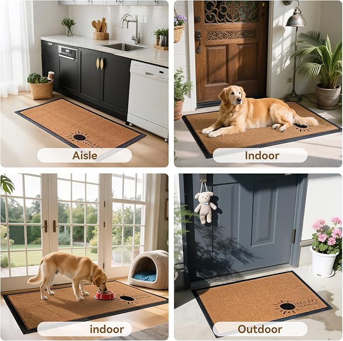 Dirt Trapping Outdoor Welcome Mats, 31x47 Durable Non-Slip Door Mat Outside Entrance, Low Profile Easy Clean Doormat for Patio Porch Front Indoor Entryway, Brown