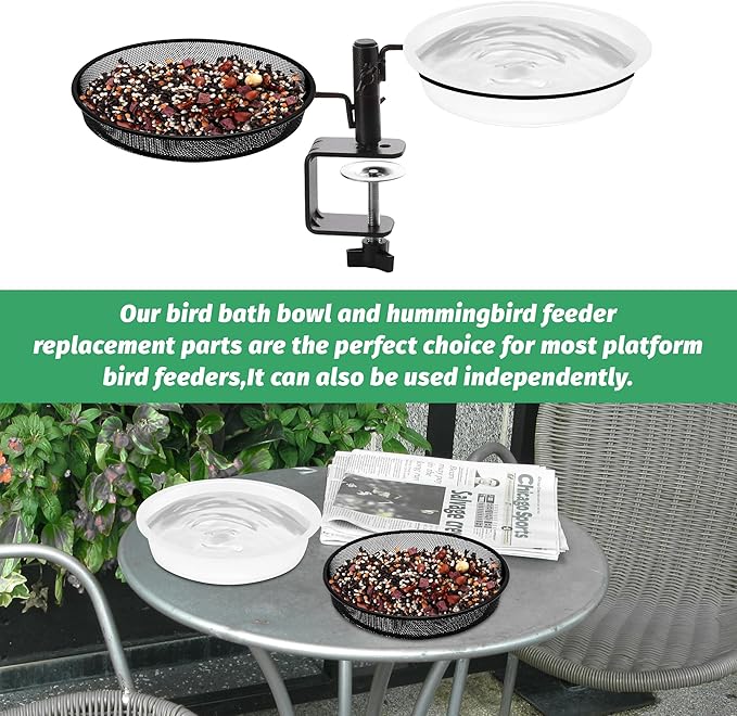 2 Pcs 7 Inch Metal Round Bird Feeder Tray and Plastic Bird Bath Bowl, Wild Birds Seed Tray Bath Water Bowl Outdoor Accessory for Humming Feeder Station (2)