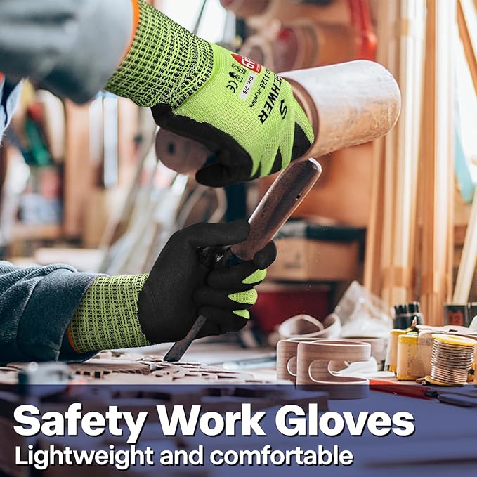 Schwer ProGuard Highest Level Cut Resistant Work Gloves PR3326 for Extreme Protection，ANSI A9 Cut Gloves with Reinforced Thumb, Non Slip, Breathable, Durable, Touch-screen, Non PFAS, Yellow1 Pair（S）