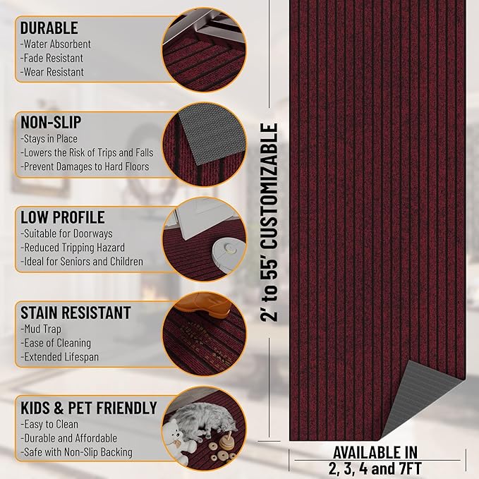 Ottomanson Front Door Mat – Non Slip Scraper Mud Mat for High Traffic Entryways, RV & Patio – Dirt Trapping and Durable for Indoor & Outdoor Use – 2'7" x 4' – Red