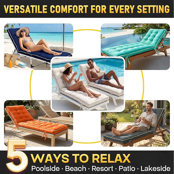 2 Pack 72x21 Inch Folding Chaise Lounge Cushion Quick Dry - Outdoor Sun Lounger Seat Pad with Shredded Foam for Patio Furniture, Deck Chairs, Poolside (Aqua Blue, 72 INCH × 21 INCH-2 Pack)