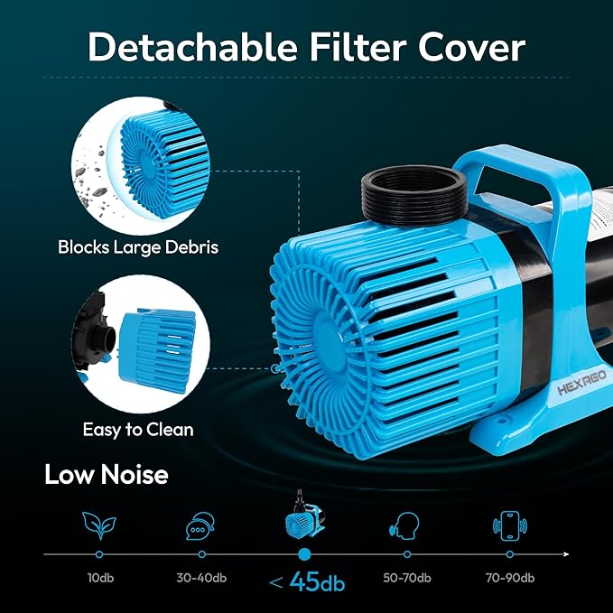 Hexago 8000GPH Submersible Water Pump, 600W Water Pond Pump with Barrier Bag, 33FT Power Cord, 26FT Lift Quiet Water Garden Pumps for Pond, Waterfall, Fountains, Fish Tank and Hydroponic, UL Listed