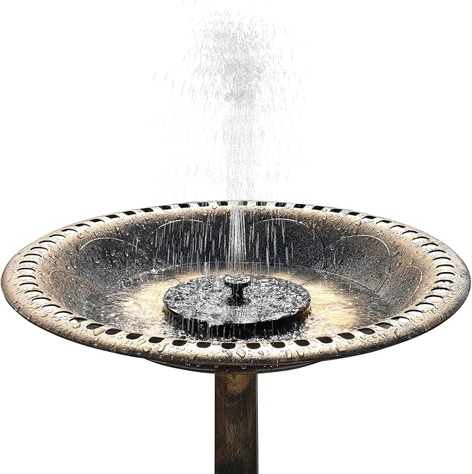 VINGLI 28 Inch Bird Bath with Solar Fountain Antique Copper Weather Resistant Resin Pedestal Birdbaths Floral Accents and Vintage Finish Garden Decor for Outdoor Lightweight Courtyard…