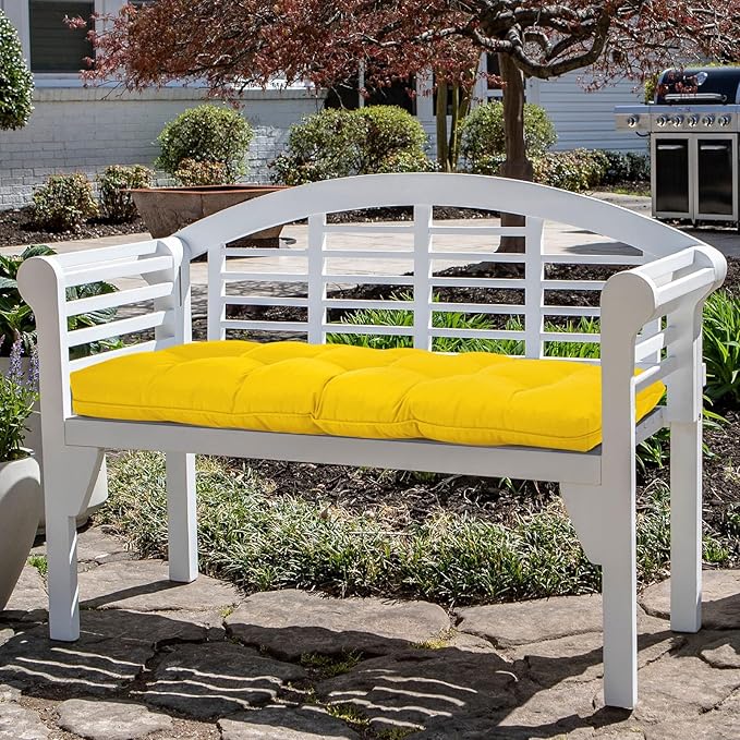 Tufted Bench Cushions for Outdoor Furniture, 48" x 18" Porch Swing Cushions Filled with Foam, Overstuffed Patio Cushions for Bench Loveseat with 2-3 Seats,Thick and Water Resistant, Yellow
