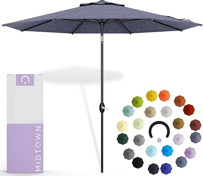 Midtown Umbrellas - 10-Year-No-Fade 6 Ft Patio Umbrella with Terylast Fabric, Auto-Tilt Aluminum Frame and 8 Reinforced Ribs for Deck, Pool, Garden & Beach - Purple Texture Canopy, Black Pole