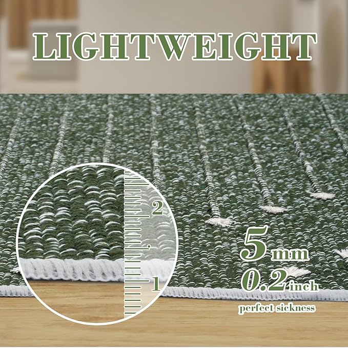 LIVEBOX Green Runner Rug for Kitchen 2x8, Boho Washable Runner for Hallway, Moroccan Cotton Long Entryway Area Rug Indoor Carpet for Bedroom Laundry Doorway Entry(Green & White)