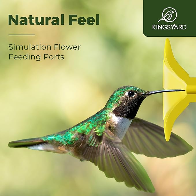Kingsyard Glass Hummingbird Feeders for Outdoors Hanging, 6 Feeding Ports 16 Ounces Leakproof Bird Nectar Feeder for Garden Porch Fall Decorations, Easy to Refill & Clean, Ant Moat Included, Red