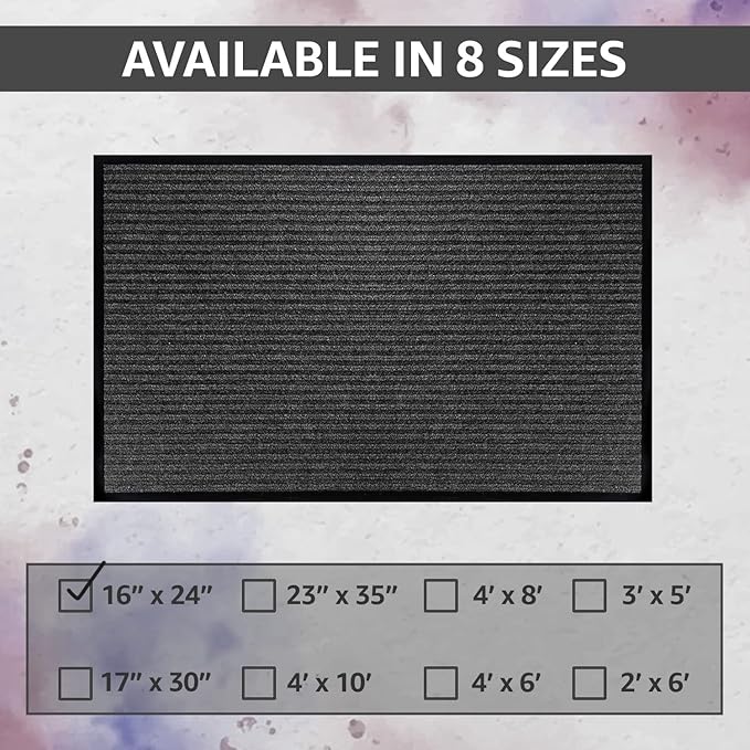 LuxUrux Striped Gray Door Mat - Heavy Duty, Indoor/Outdoor, Easy Clean, Waterproof, Low-Profile (24'' x 16'') - Ideal for Entry, Patio, Garage - Durable Solution for High Traffic Entrance Ways