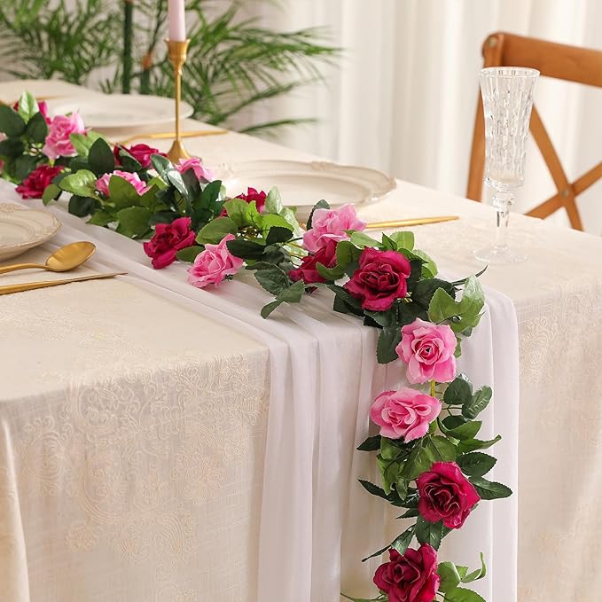 JUSTOYOU 2 Pack (15.8FT) Fake Rose Garland, Artificial Rose Vines Flowers Hanging Silk Rose Vine Wedding Home Backdrop Party Arch Arrangement Decoration