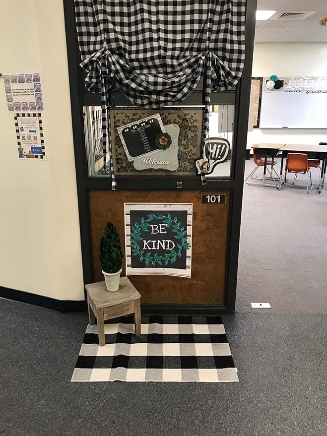 SEEKSEE Cotton Buffalo Plaid Rug 2'x3' Black and White Checked Rug Washable Doormats Indoor Outdoor Rugs for Layered Front Door Mats, Porch, Kitchen, Farmhouse, Entryway