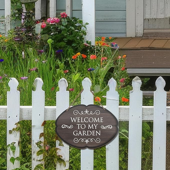 Rustic Garden Hanging Sign, Welcome To My Garden Wooden Decor, Yard Welcome Sign Gardening Gifts and Decorations for Gardeners Plant Lovers 7 x 10 Inch-A02