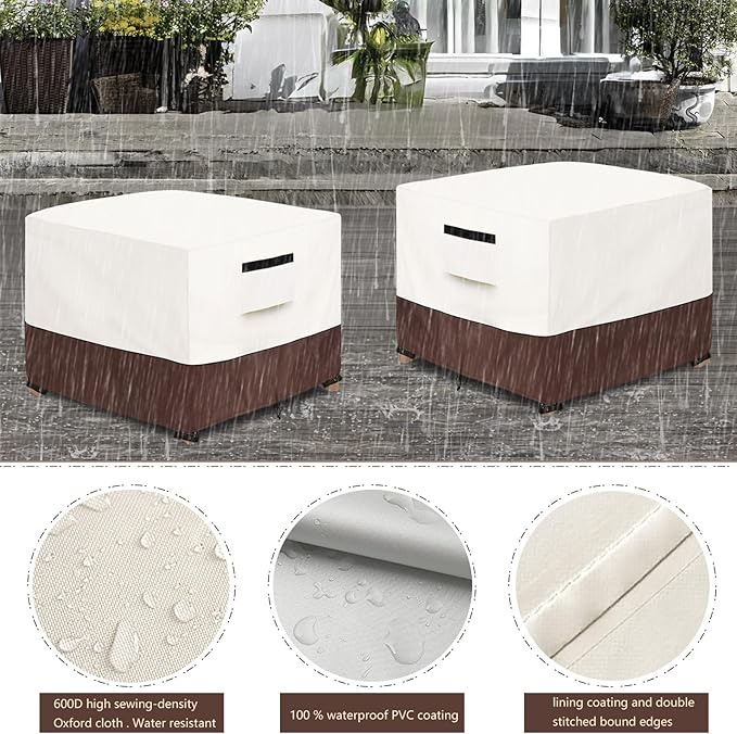 Patio Ottoman Cover,25W x 25D x 18H inch,Waterproof Square Patio Small Side Table Cover,Suitable for 3-Piece Outdoor Wicker Patio Bistro Set Side Table(Beige)